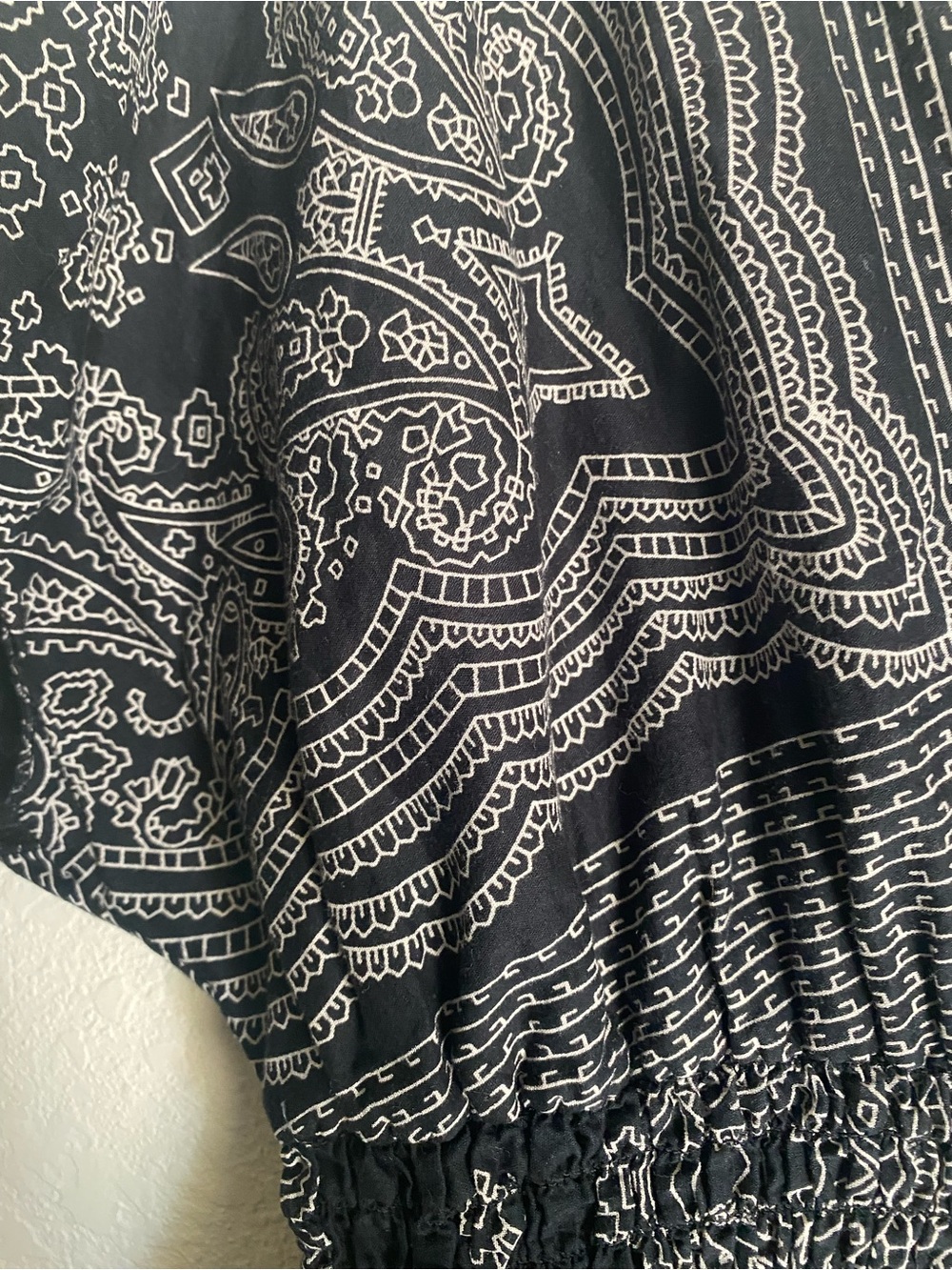 Blue Plate Black White Paisley Bandana Smocked Boho 100% Cotton Mini Dress M - Picture 7 of 8